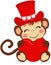 Adorable monkey with valentine hat holding a red heart
