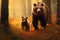 Adorable Mother Grizzly Bear and Cub Exploration in the Enchanting Forest Habitat