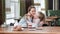 Adorable mother hug cute daughter at cafe breakfast table feeling love. Medium shot on RED camera