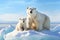 Adorable Mother Polar Bear and Cub Resting on Sunlit Iceberg