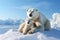 Adorable Mother Polar Bear and Cub Resting on Sunlit Iceberg