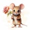 Adorable Mouse Holding a Flower - Watercolor Clipart AI Generated