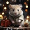 An adorable mouse, with its eyes full of festive merriment, tenderly clutches a precious gift