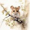 Adorable Mouse Watercolor Painting On Flower Branch