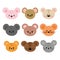 Adorable mouses. Set of cute cartoon animals portraits. Fits for designing baby clothes. Hand drawn smiling characters. Happy