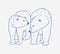 Adorable pair of polar bears hand drawn with contour lines on white background. Doodle drawing of couple of cartoon wild