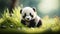 Adorable Panda Bear Cub Playing in a Meadow at the Edge of a Forest on a Beautiful Summer Day. Generative AI