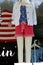 Adorable patriotic Summer outfits in Caroline & Main storefront window, Saratoga New York, 2018
