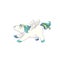 Adorable Pegasus with blue mane and tail is stretching on white isolated background, vector stock illustration in Cartoon style,