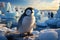 Adorable penguin amidst polar ice, framed by majestic icebergs, pure serenity