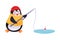 Adorable Penguin with Red Cheeks Fishing in Water Hole Vector Illustration