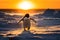 Adorable penguin on the sea ice in the Antarctica at sunset. Amazing Wildlife. Generative Ai