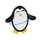 Adorable penguin twisting blue hula hoop. The image of a penguin isolated on a white background. Vector illustration.