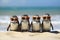 Adorable Penguins in Sunglasses Relaxing on Sandy Beach with Ample Copy Space Fun Avian Getaway