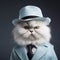 Adorable Persian Cat In Blue Suit And Fedora - Hyper-realistic Photo