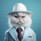 Adorable Persian Cat In Hat And Suit: Hyper-realistic Photo