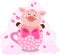 Adorable pig in pink teacup