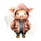 Adorable Pig with a Stylish Jacket - Watercolor Clipart AI Generated