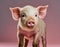 Adorable piglet standing against a pink background in studio setting