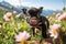 Adorable piglet walking in the breathtaking alpine meadows, enjoying the serene outdoor landscape