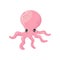 Adorable pink octopus with big shiny eyes. Marine animal with long tentacles. Cartoon character of sea creature