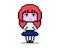 Adorable pixel girl in dark blue skirt, bright pink hair, anime character
