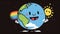 Adorable Planet Celebrating Earth\\\'s Hour - Cartoon Illustration, Made with Generative AI
