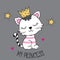 Adorable princess cat with stars vector illustration