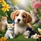 Adorable puppies and kittens having a playful day in a sunny garden Charming and heartwarming illustration for animal-themed pro