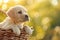 Adorable Puppy in Basket, Golden Hour Pet Photography