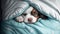 Adorable Puppy Cuddled in Human Bed AI generative