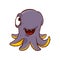 Adorable purple octopus with happy face expression. Funny marine creature with tentacles. Cartoon vector design