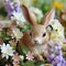 Adorable Rabbit Figurines Amidst Fresh Spring Flower Arrangements