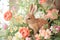 Adorable Rabbit Figurines Amidst Fresh Spring Flower Arrangements