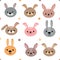 Adorable rabbits. Set of cute cartoon animals portraits. Fits for designing baby clothes. Hand drawn smiling characters. l