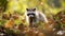 Adorable raccoon in its natural habitat with soft, blurred background and space for text