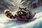 Adorable raccoon sliding. Generate ai