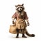 Adorable Raccoon In Traditional Bavarian Outfit With Potato Sack