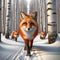 Adorable Red Foxes Wintertime Wilderness Wildlife Snowy Pathway Forest Canada AI Generated