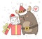 Adorable reindeer and cat in the box in Christmas day