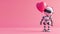 Adorable Robot with a Heart-Shaped Balloon on pink Background with copy space, For Valentine\\\'s Day, Love,