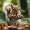 Adorable rodent Squirrel enjoying a meal in green outdoor setting