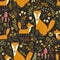 Adorable seamless pattern with cute foxes - Mother fox and her baby