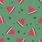 Adorable Seamless Pattern, Featuring Cute And Vibrant Watermelon Slices And Seeds Cartoon Vector Illustration