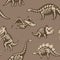 Adorable seamless pattern with funny dinosaur skeletons in cartoon style