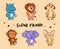 The adorable set of animals. Six Safari cartoon characters.