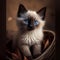 Adorable Siamese Kitten: Blue-Eyed Beauty in a Basket