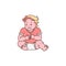 Adorable sitting baby girl cartoon character sketch vector illustration isolated.