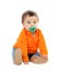 Adorable six month baby with orange jersey