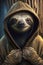Adorable Sloth Wearing a Hoodie in a Realistic Photo for National Geographic. Perfect for Invitations and Posters.